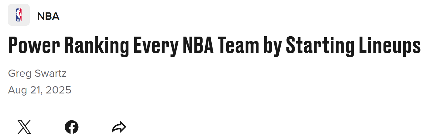 火箭队第四!美媒公布首发实力排名:零补强勇士仍第6湖人队第10